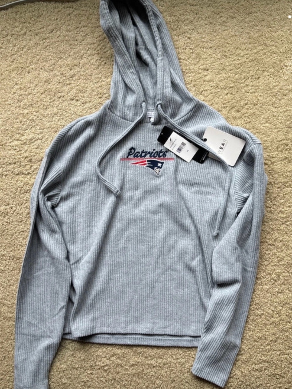 Women's Grey Patriots Ribbed Hoodie with Team Logo